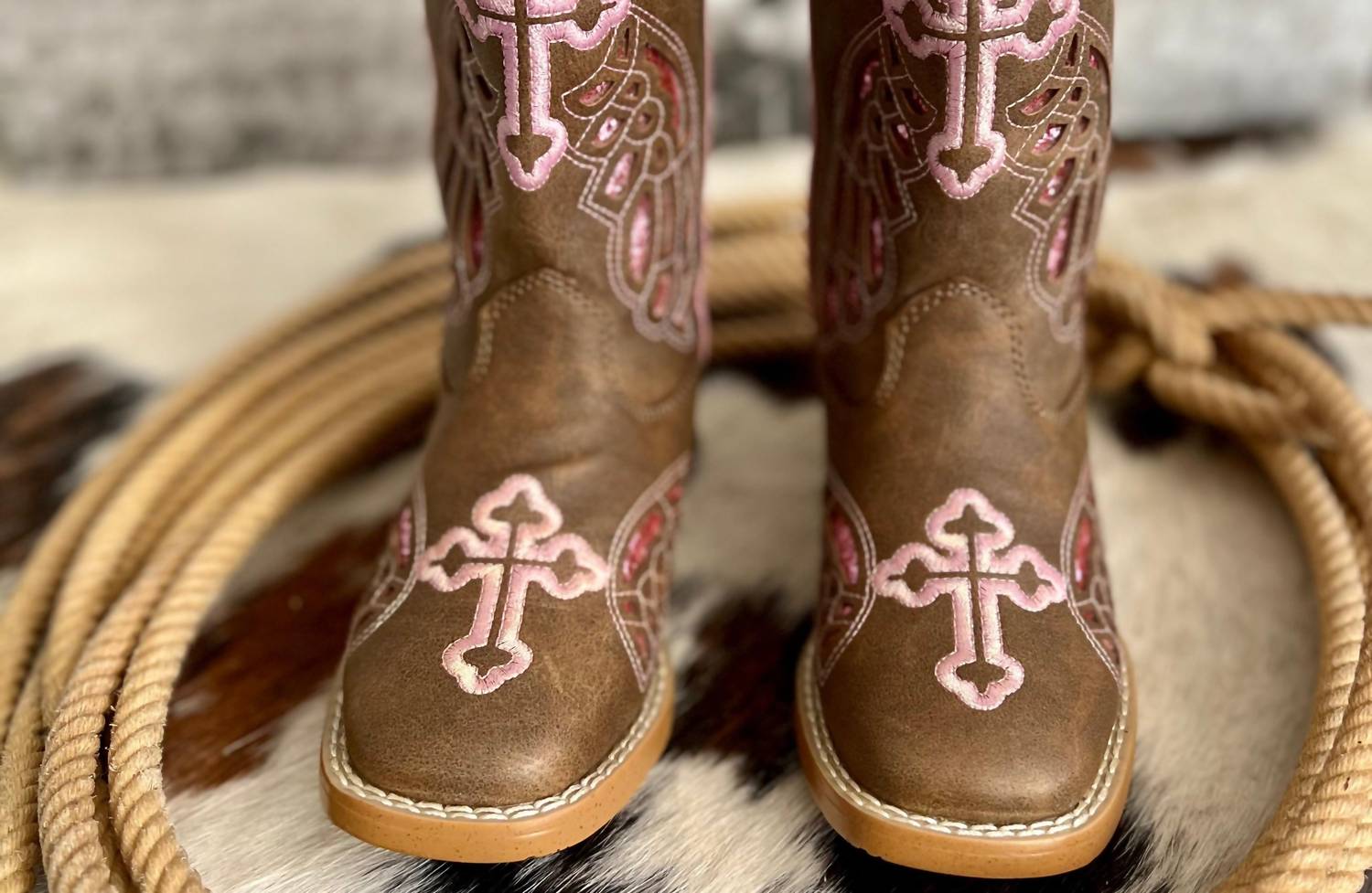 Tanner Mark Girl's Twister Angel Boots in pink brown - kids' boots - detail view