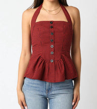 Olivaceous - Briana Checkered Halter Top