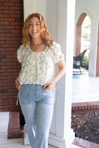GRADE & GATHER In the Garden Floral Top in the garden floral top in white - women's t-shirt - alternate view