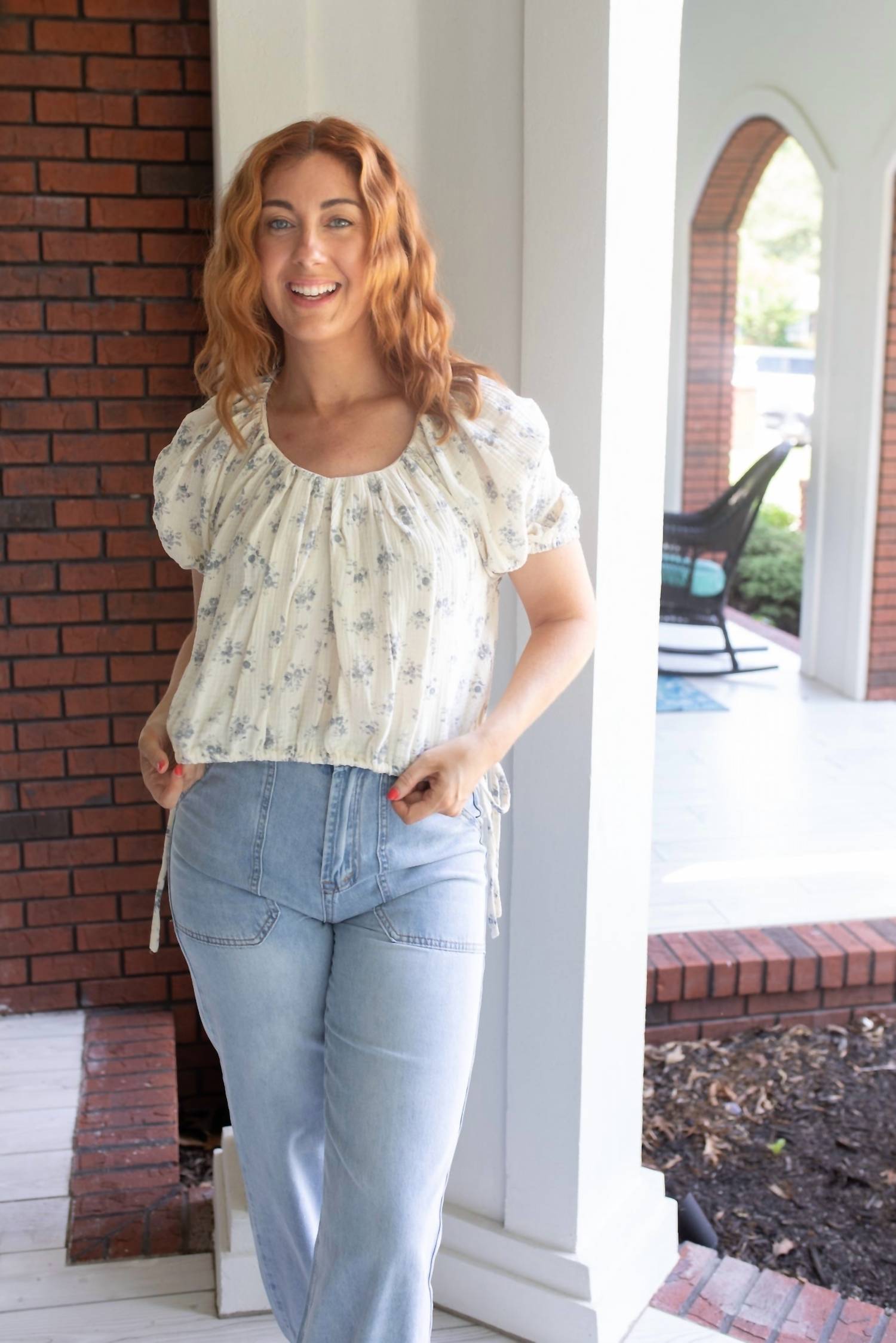 GRADE & GATHER In the Garden Floral Top in the garden floral top in white - women's t-shirt - alternate view