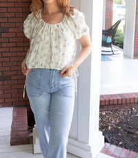 GRADE & GATHER In the Garden Floral Top in the garden floral top in white - women's t-shirt - detail view