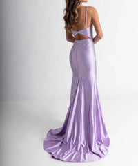 Rachel Allan Glistening Crystal V-neck Prom Dress in lilac - women's dress - detail view