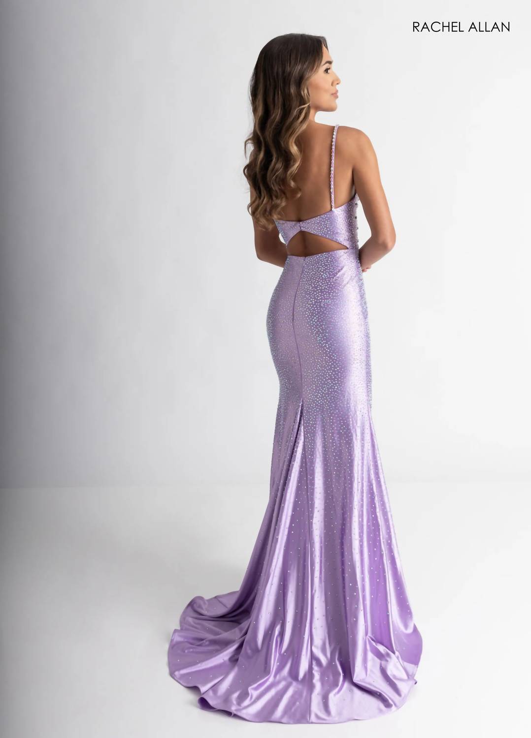 Rachel Allan Glistening Crystal V-neck Prom Dress in lilac - women's dress - alternate view