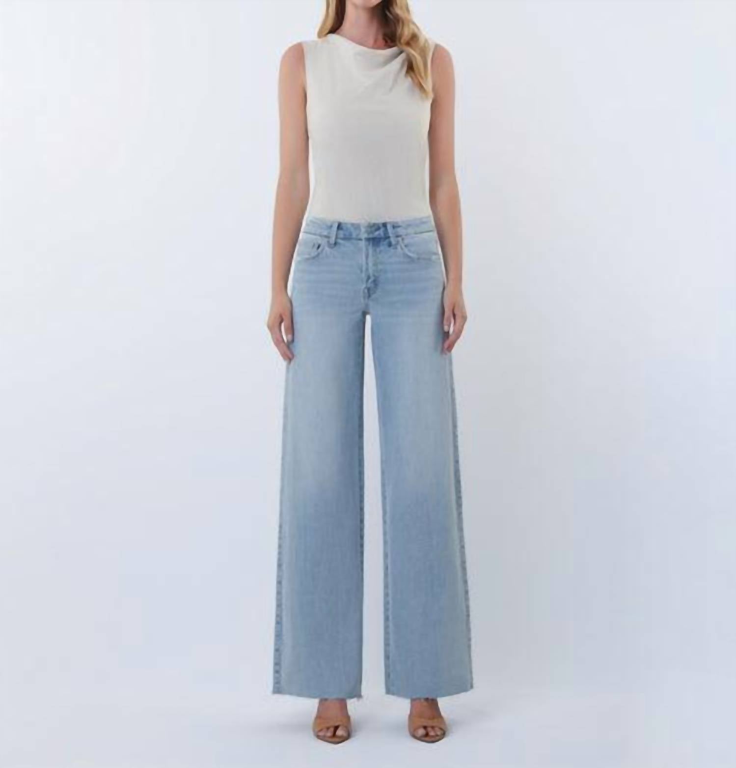 Vervet By Flying Monkey - Mid Rise Clean Cut Raw Hem Wide Leg Jeans