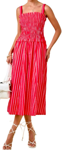 Day + Moon - Smocked Striped Midi Dress