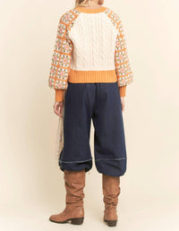 Davi & Dani - Cable Knit Ribbed Cuffs Sweater Top