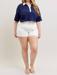 Judy Blue High Waist Aurora Weekender Double Rolled Cuff Denim Short in white - women's shorts - view 5