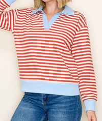 STACCATO Turner Striped Collared Top in orange - women's long sleeve top - alternate view