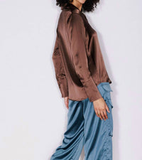 catherine gee Daria French Cuff Silk Blouse in coffee - women's blouse - detail view