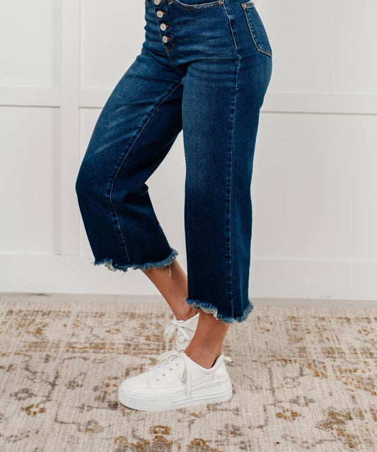 Judy Blue - High Rise Button Fly Wide Leg Crop Jean