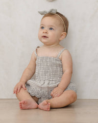 Quincy Mae Girls Smocked Skirted Romper in sage gingham - kids' item - alternate view