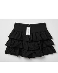 day + moon Tiered Terry Knit Mini Skort in black - women's shorts - detail view