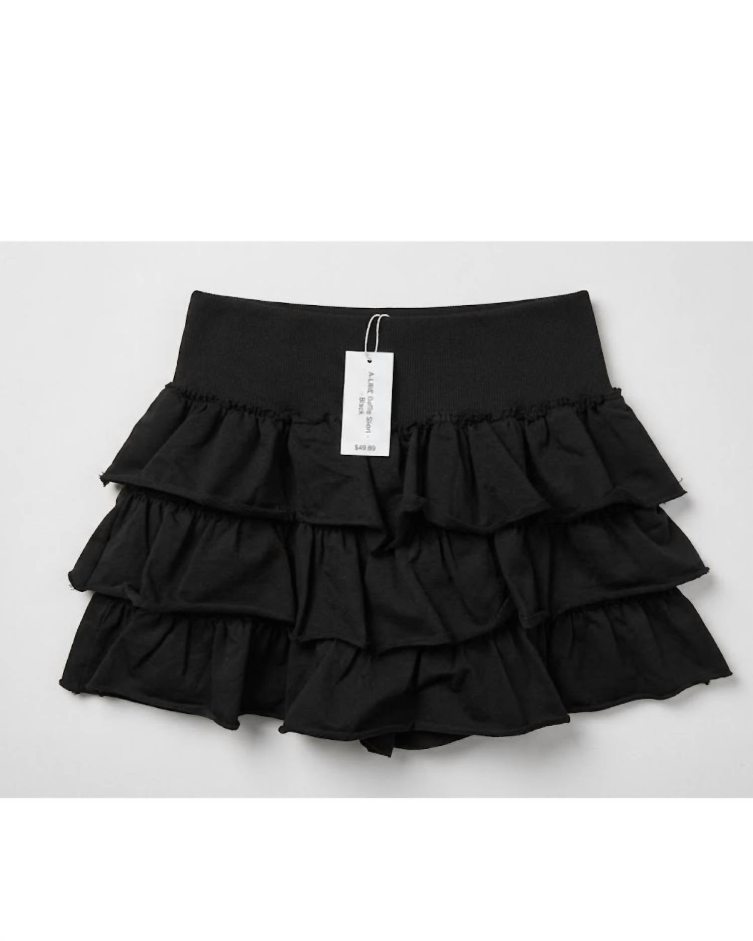 day + moon Tiered Terry Knit Mini Skort in black - women's shorts - detail view