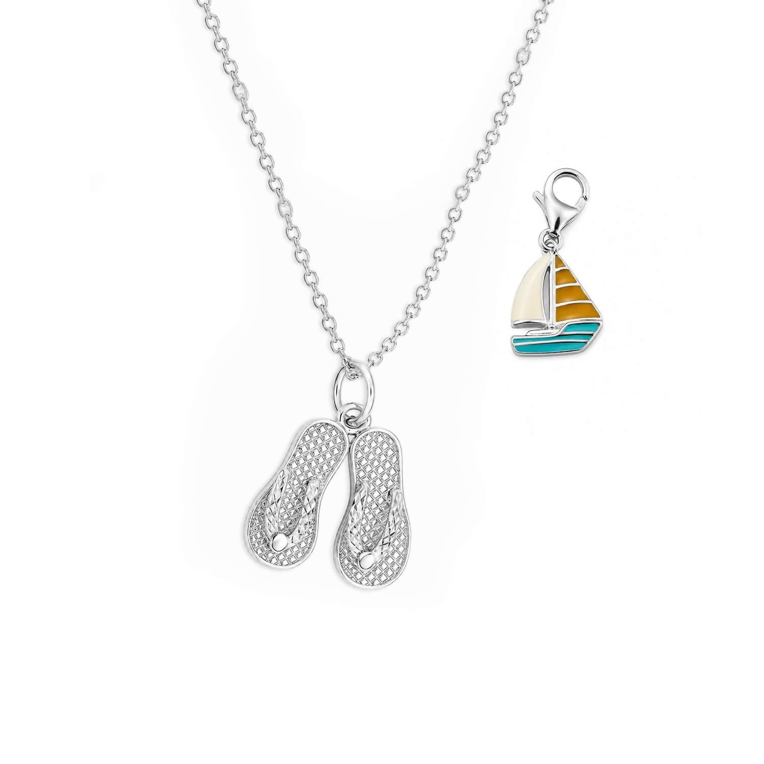 Gold & Honey - Women's Flip Flop Necklace & Sailboat Charm Set