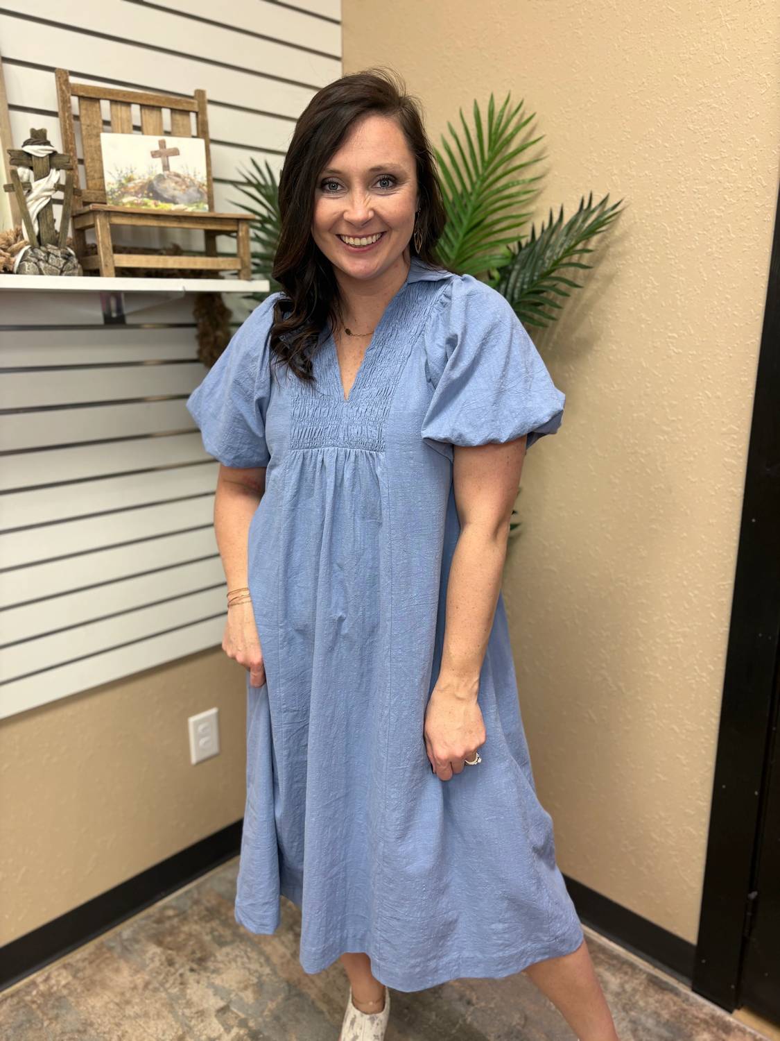Umgee - Smocked Front Yoke Midi Dress