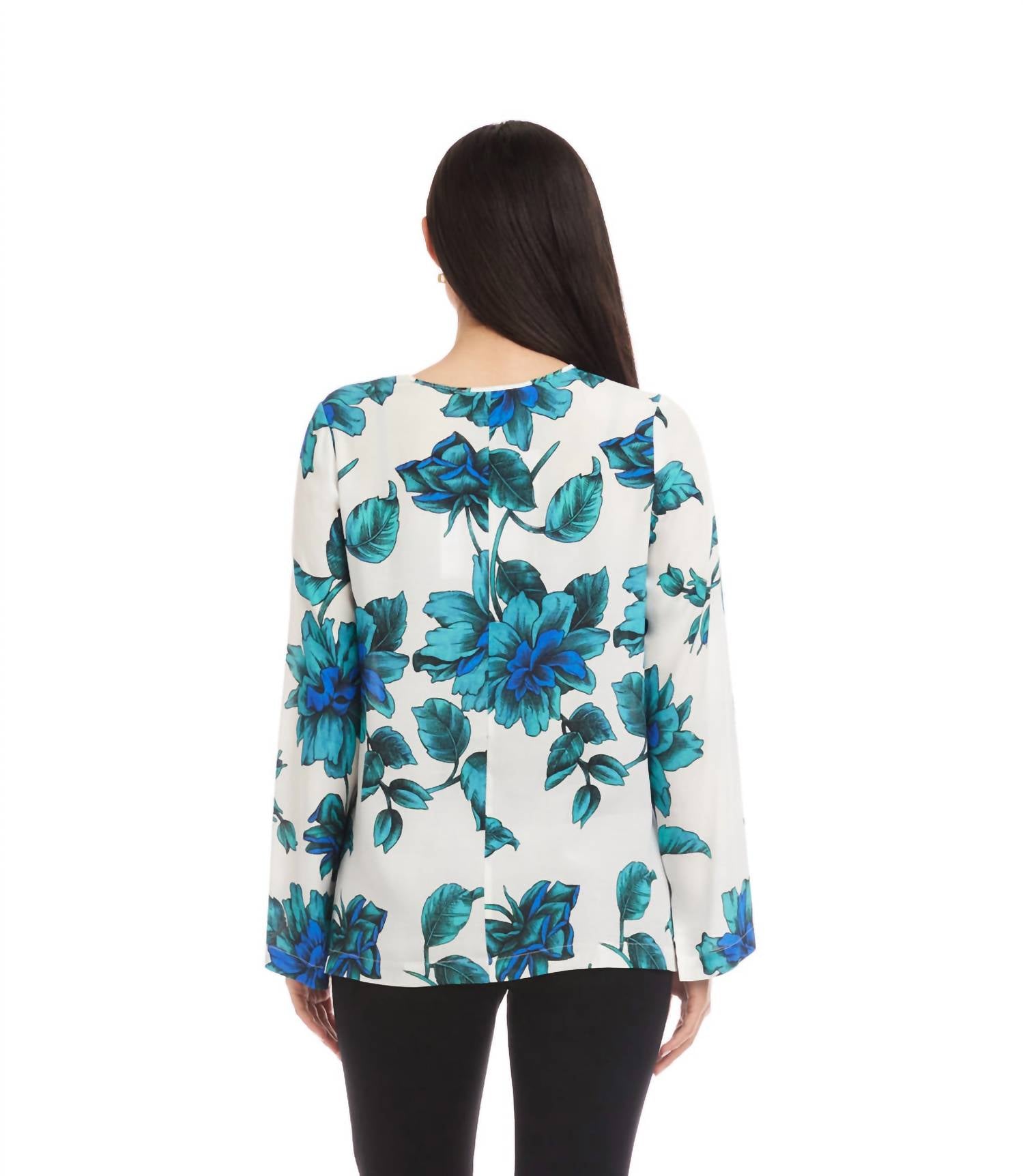 Karen Kane Keyhole Side-Slit Sleeve Tunic Top - Petite in floral print - women's shirt - alternate view