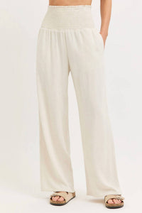 Sweet Lovely By Jen - Smock Waist Lined Blend Wide Leg High Rise Pants