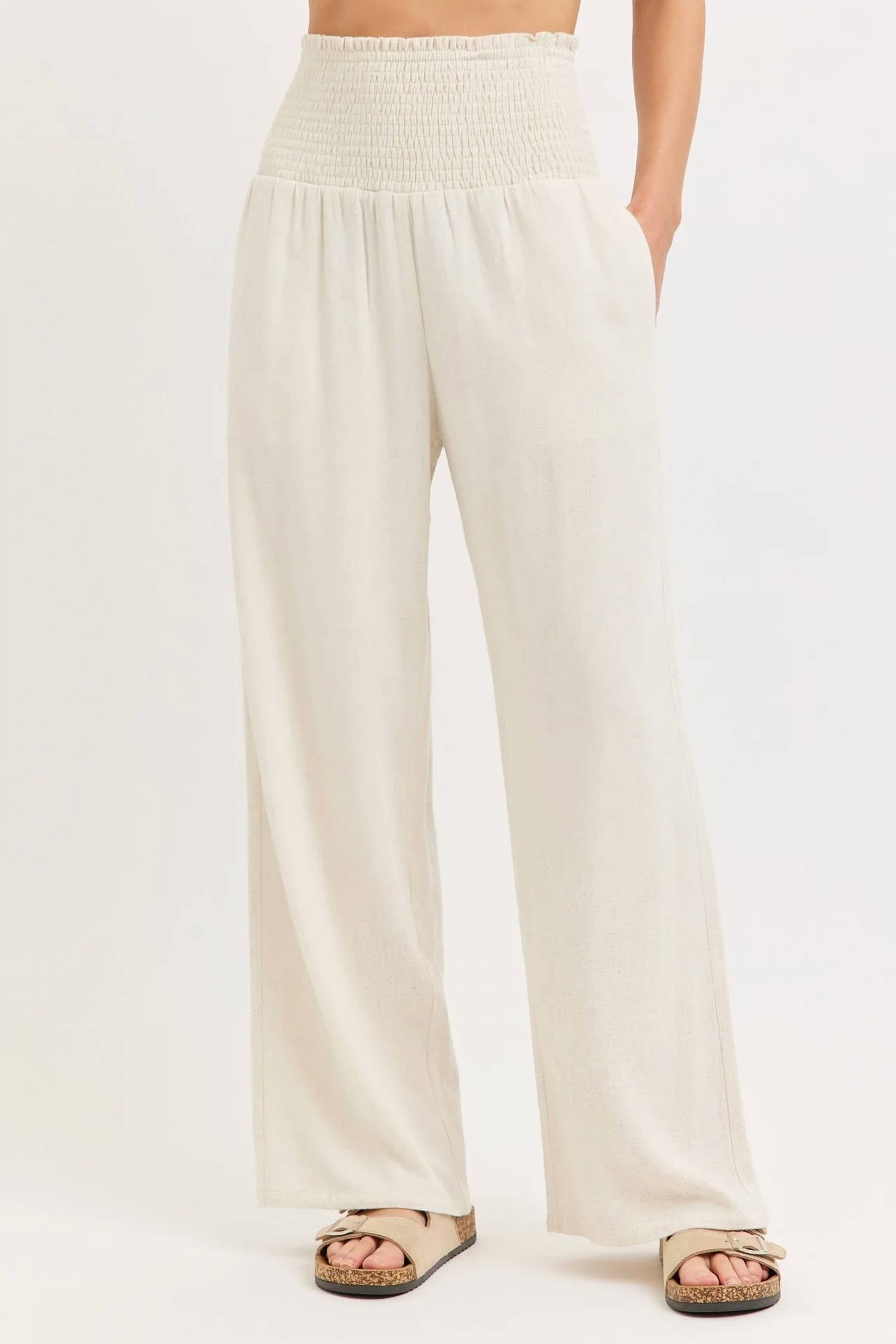 Sweet Lovely By Jen - Smock Waist Lined Blend Wide Leg High Rise Pants