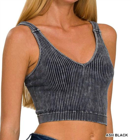 Zenana - Ribbed V-Neck Cropped Top