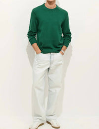 ALEX MILL Reverse Seam Crew Sweater in evergeen - men's sweater