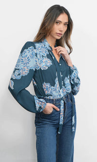 Greylin - Cierra Button Up Tie Neck Blouse