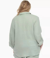 White Mark Long Sleeve Button Down Top - Plus in olive - women's shirt - alternate view