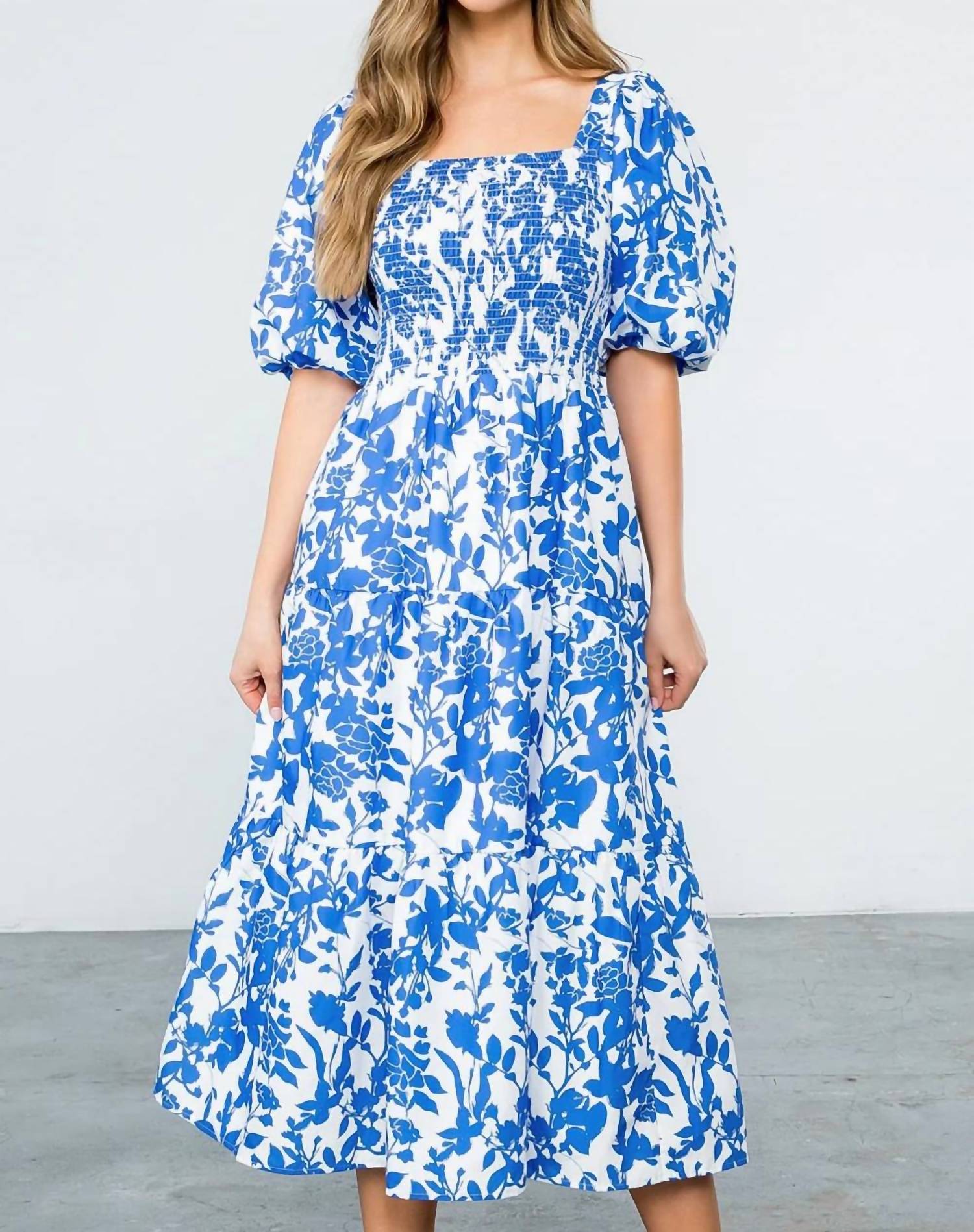 Thml - Puff Sleeve Flower Midi Dress