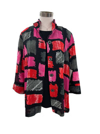 Multiples - 3/4 Sleeve Button Front Print Jacket