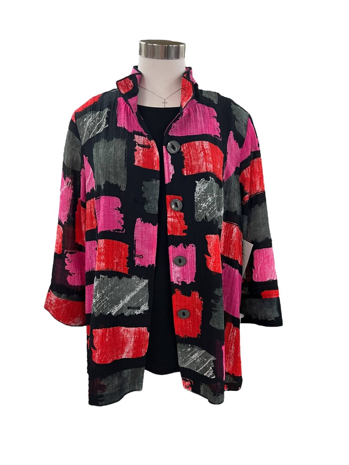 Multiples - 3/4 Sleeve Button Front Print Jacket