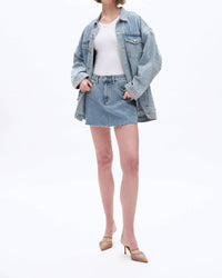 Bayeas - Mid Rise Rhinestone Denim Mini Skirt