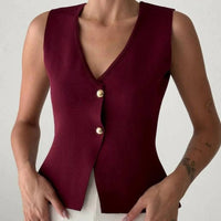 Anaz Two-button V-neck Vest in red - women's tank top