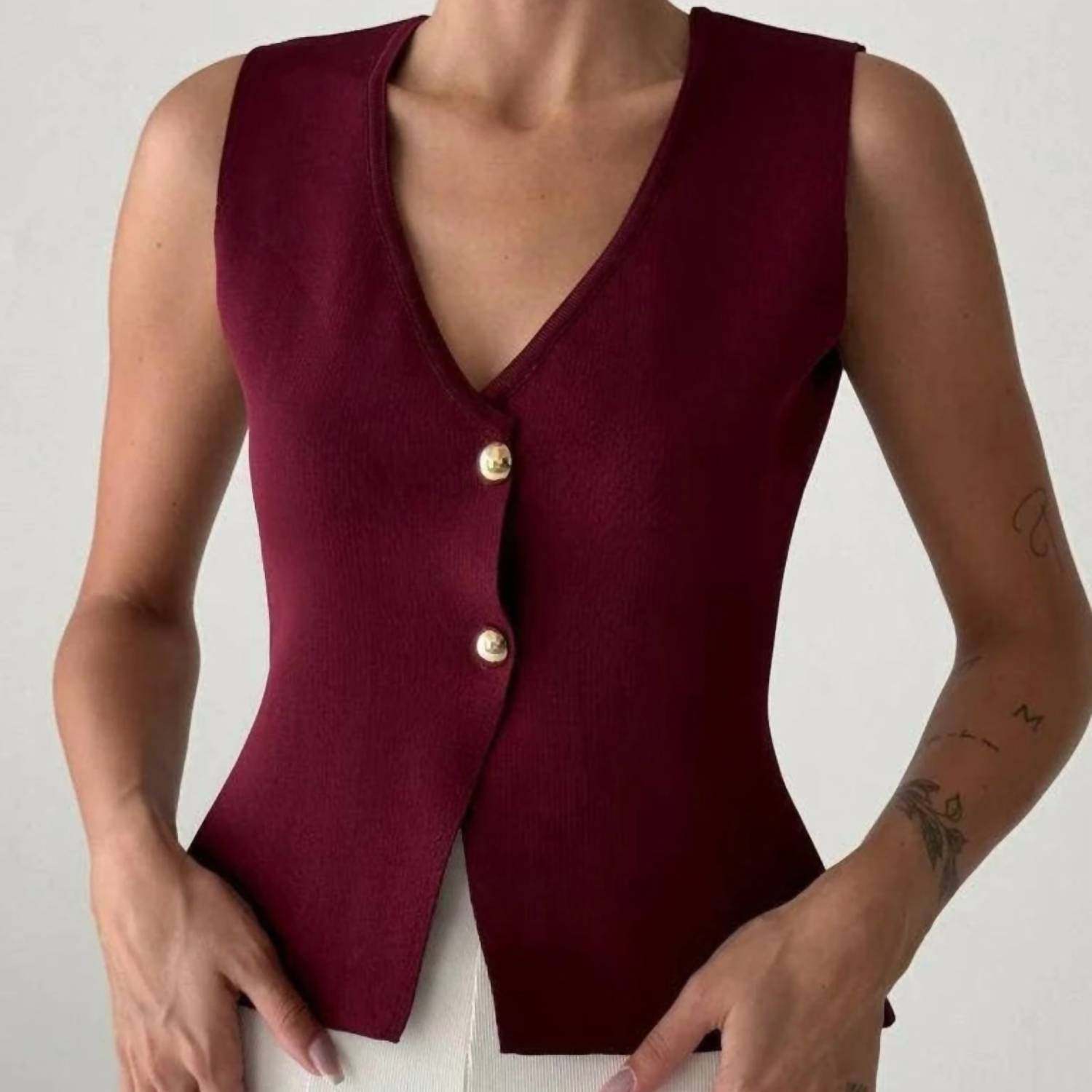 Anaz Two-button V-neck Vest in red - women's tank top