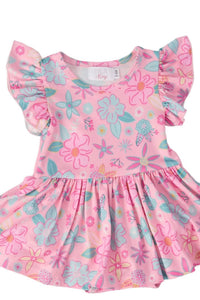 Mila & Rose - Kids Beachy Blooms Flutter Sleeve Twirl Bodysuit