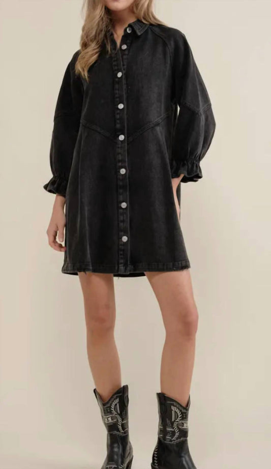 Hidden - Washed Denim Shirt Dress