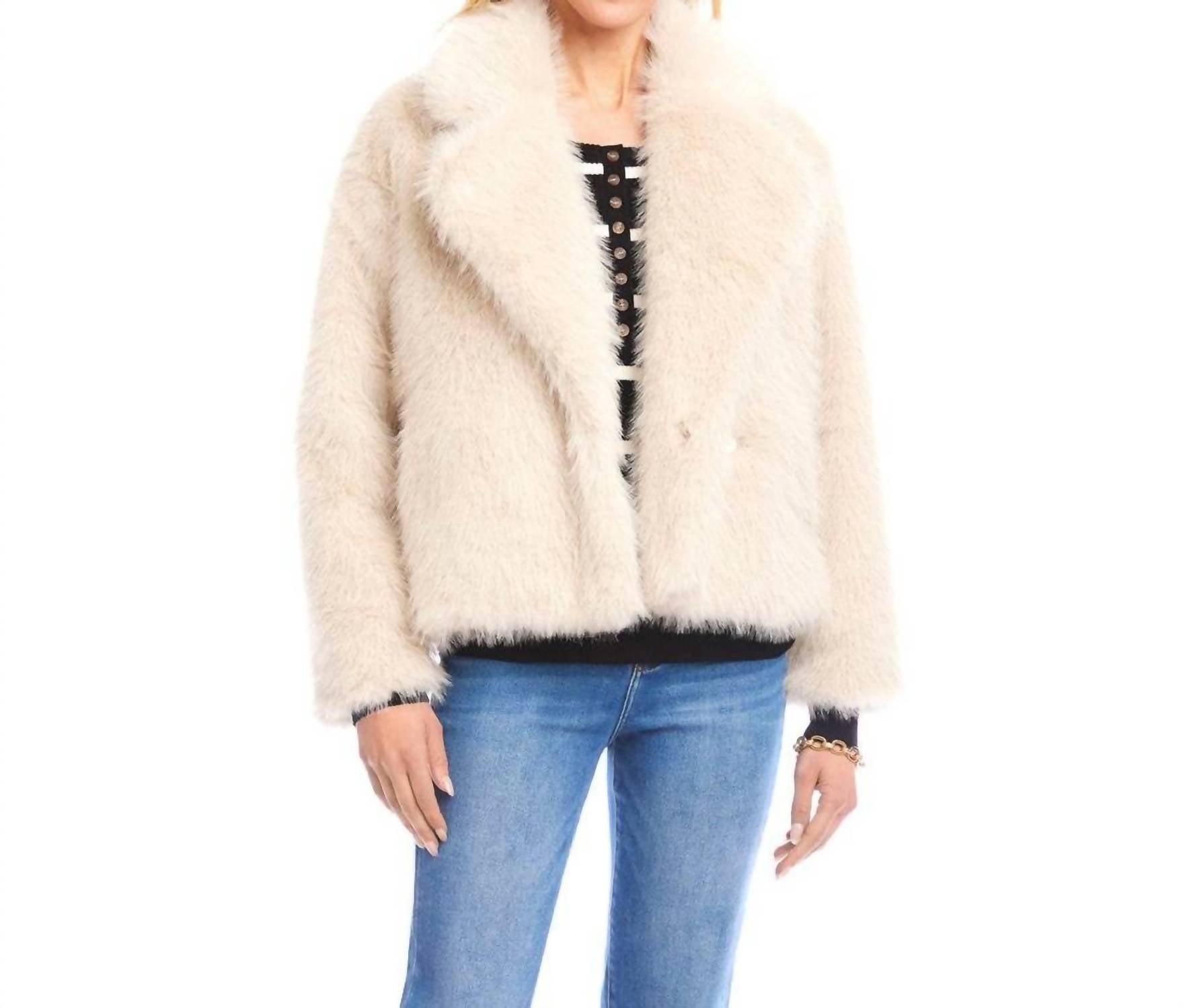 Karen Kane Cropped Faux Fur Jacket in stone 1 - women's jacket