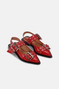 Ganni - Women's Feminine Buckle Ballerina Naplack Sandals