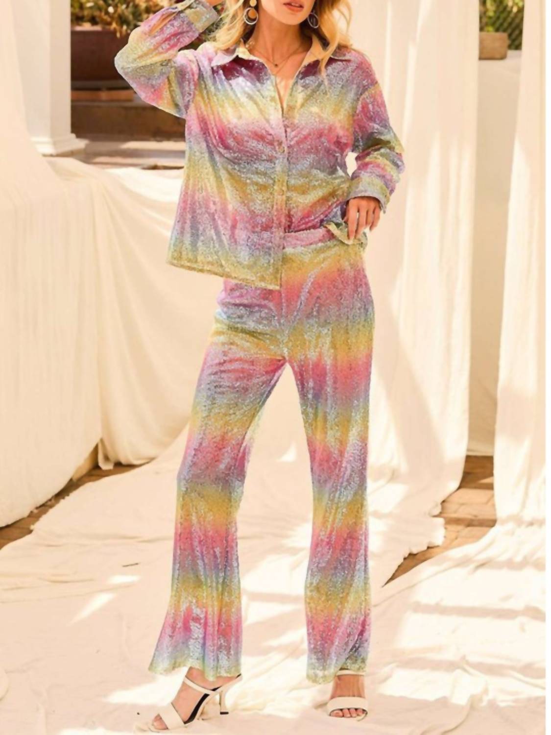 Main Strip - Steffie Sequin Wide Leg Pants