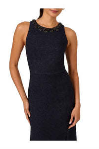 Adrianna Papell Glitter Boucle Stretch Gown in navy - women's dress - alternate view