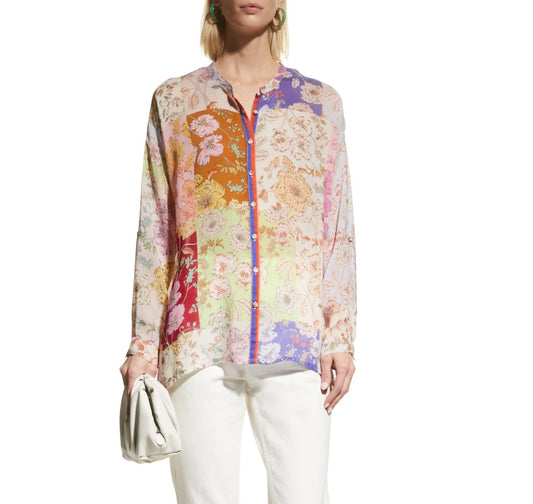 Cosmo Lauren Floral-Print Patchwork Blouse