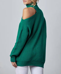 SHOULDER-BARING TURTLENECK SWEATER
