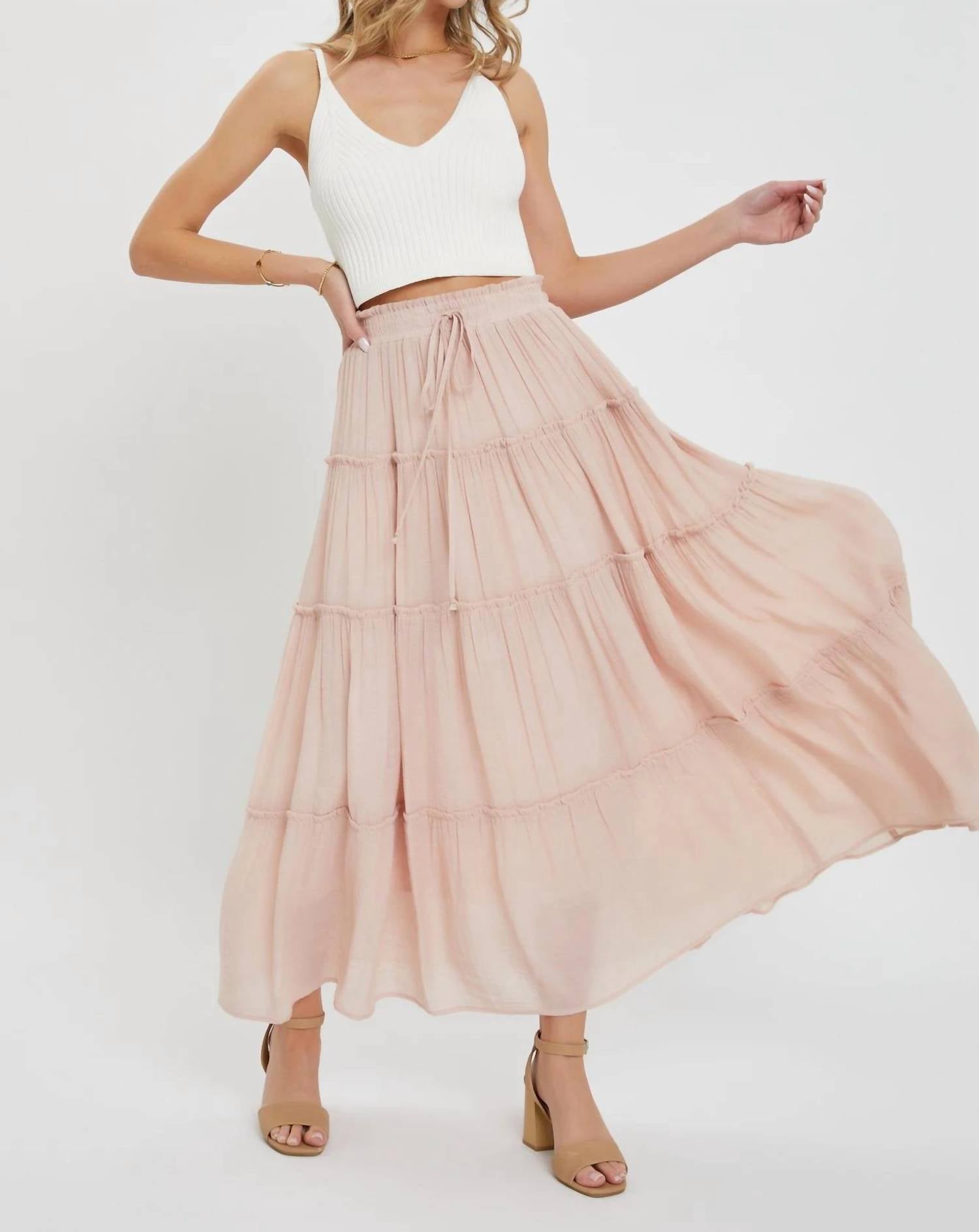 Sweet Lovely By Jen - Casual Pull On Elastic Waist Tiered Maxi Skirt