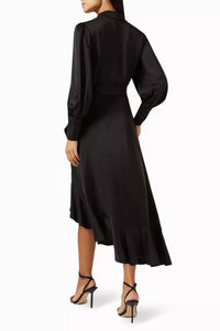 Tea & Cup - Ruffle Hem Wrap Midi Dress