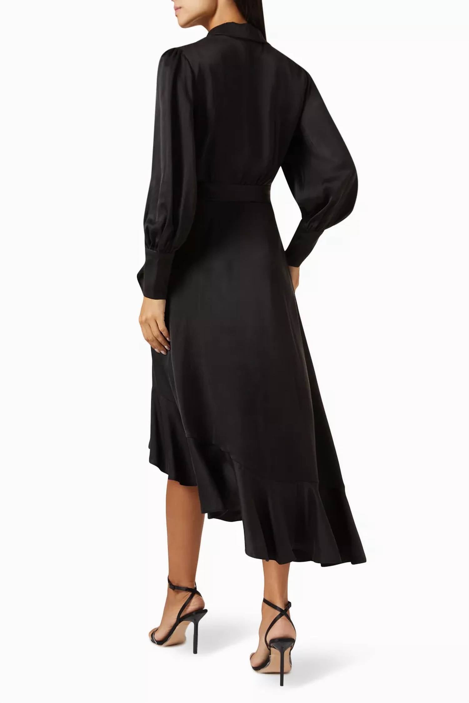 Tea & Cup - Ruffle Hem Wrap Midi Dress