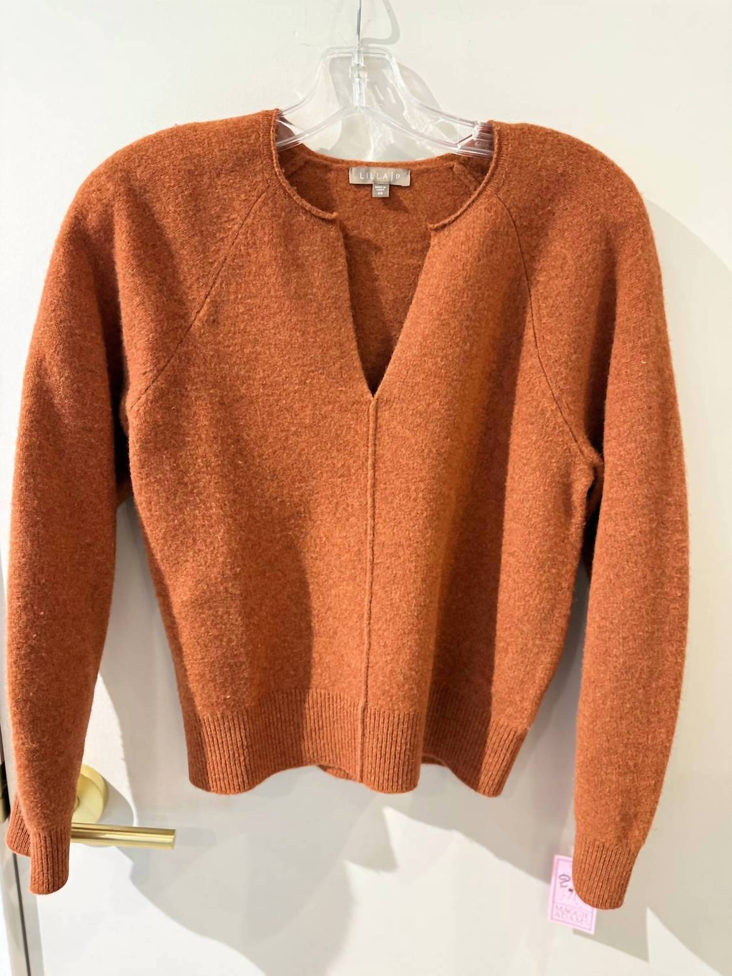 Lilla P Women's Split Neck Raglan Pullover Top in chutney - women's sweater - alternate view