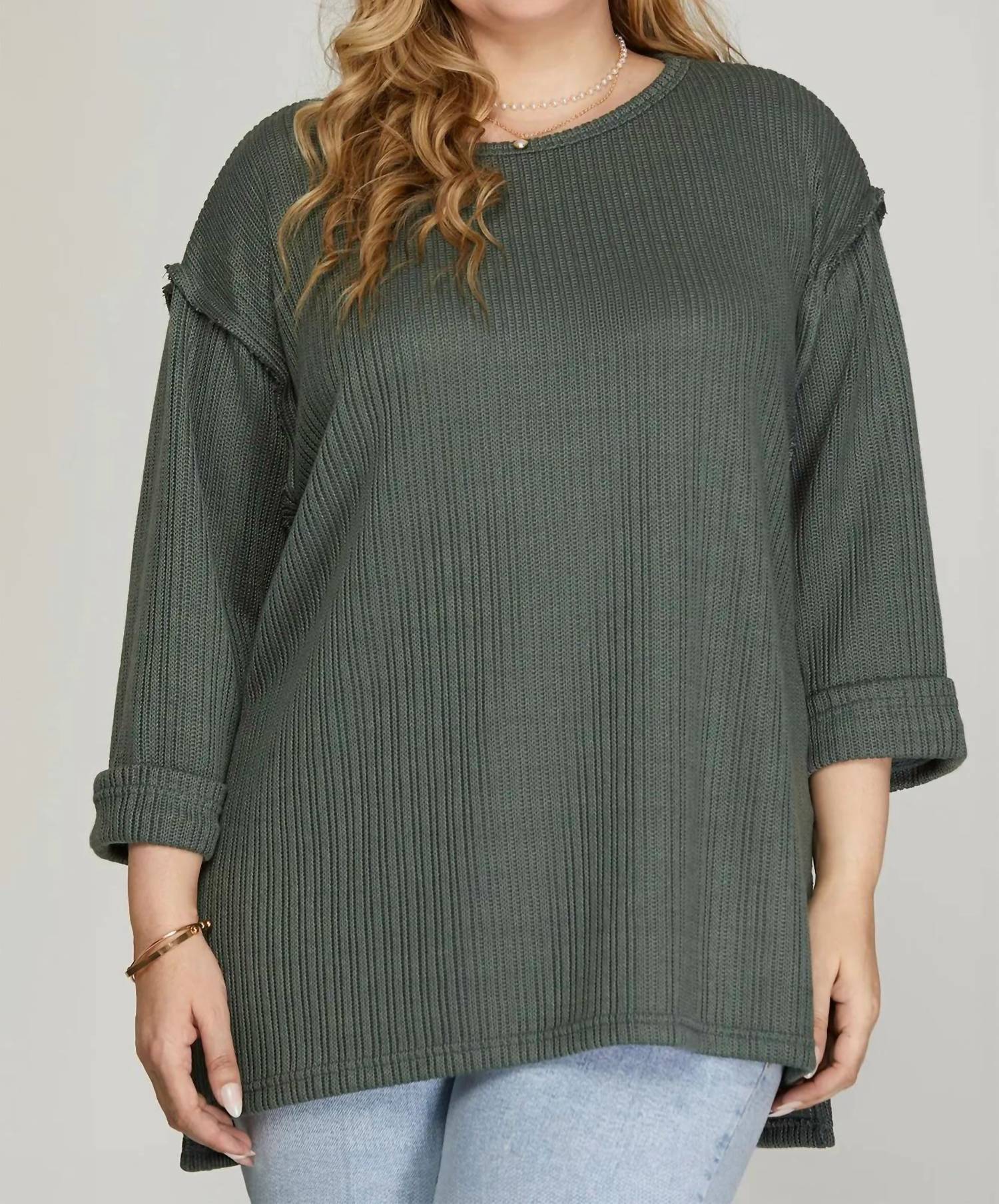 She + Sky - Plus Rolled Sleeve Top