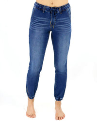 Grace and Lace Women's Denim Joggers in washed indigo - women's pants