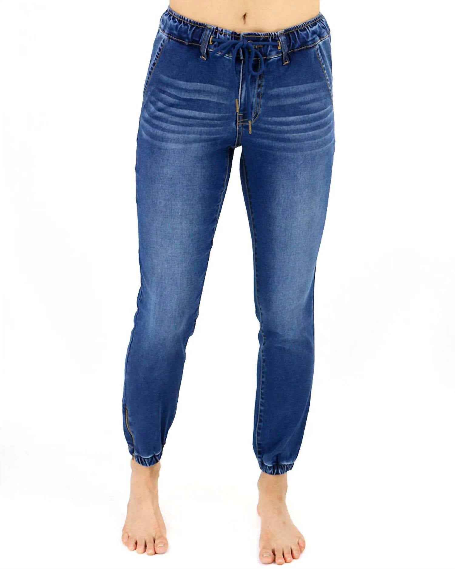 Grace and Lace Women's Denim Joggers in washed indigo - women's pants