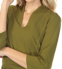 Joseph Ribkoff Belted V-neck Three Quarter Sleeve Mini Dress in artichoke green - women's dress - view 5