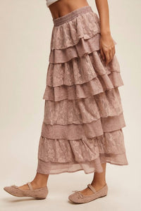 Listicle - Lace Tiered Maxi Skirt