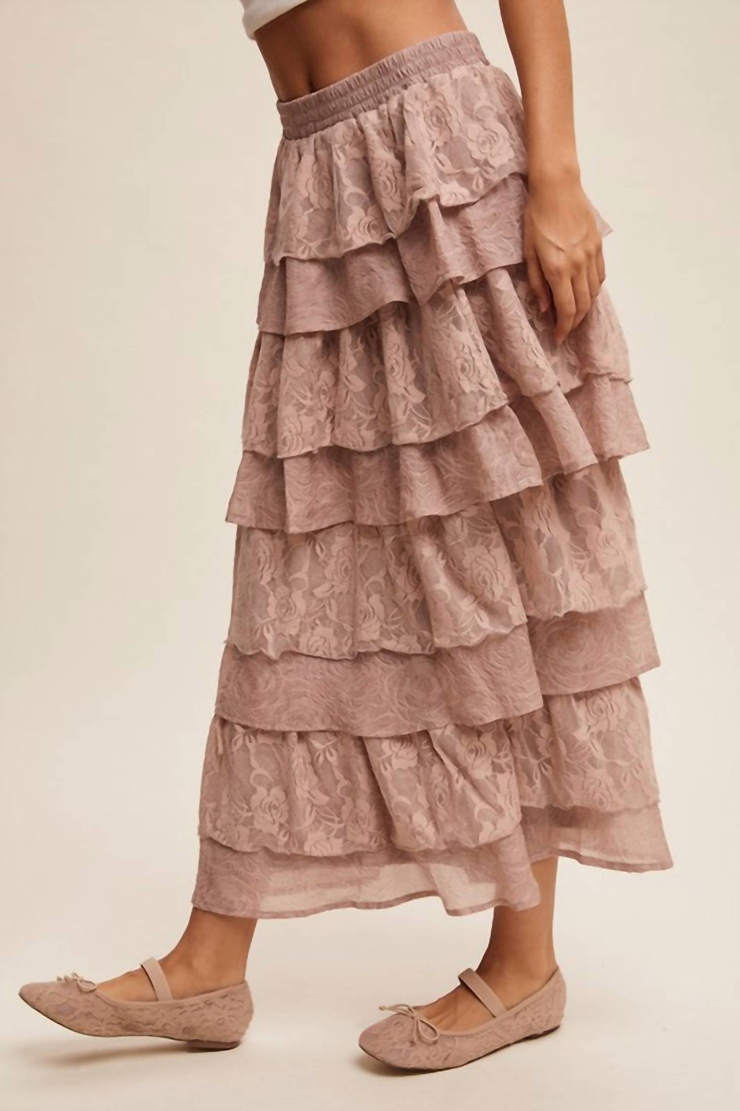 Listicle - Lace Tiered Maxi Skirt
